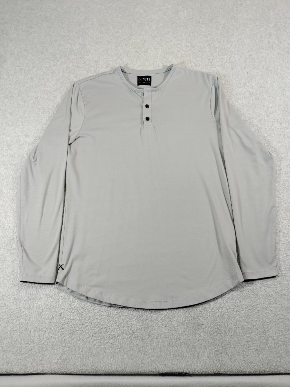 CUTS Mens M AO Long Sleeve Henley Curve-Hem Shirt Gray PYCA Pro